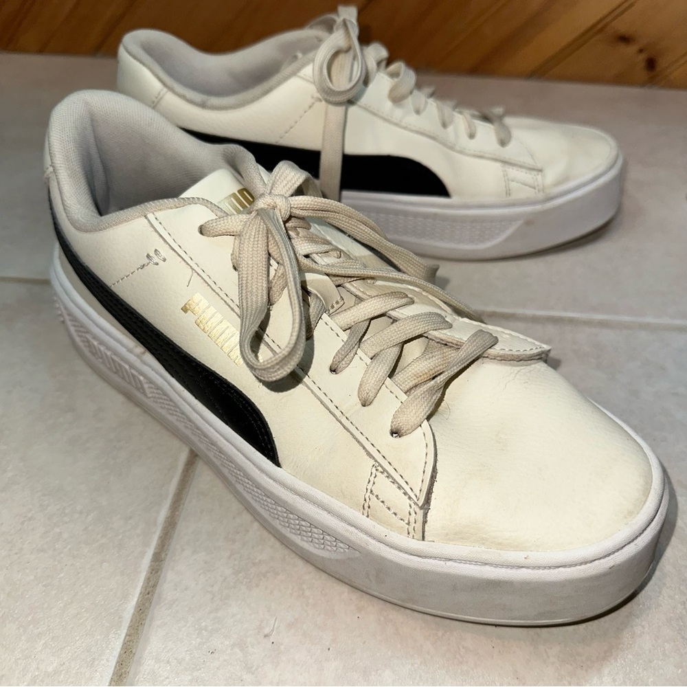 PUMA Smash V3 Platform Sneakers Alpine Snow Black 9